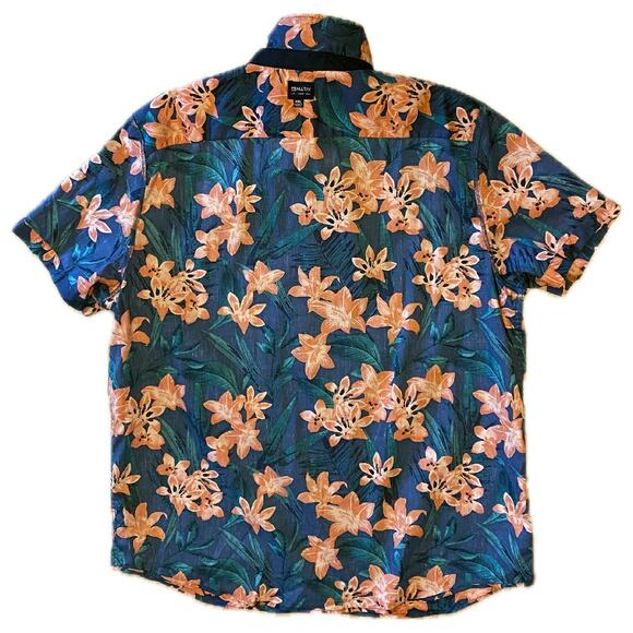 NWT Dark Blue & Orange Hibiscus Print Button Down Shirt (XXL) - Picture 5 of 8